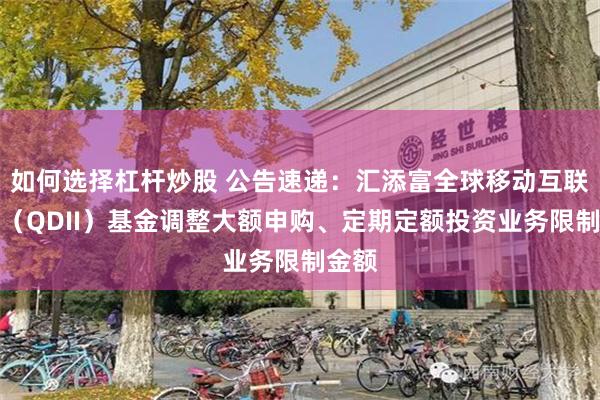 如何选择杠杆炒股 公告速递：汇添富全球移动互联混合（QDII）基金调整大额申购、定期定额投资业务限制金额