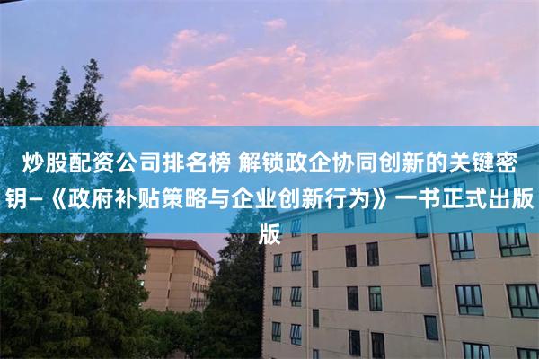 炒股配资公司排名榜 解锁政企协同创新的关键密钥—《政府补贴策略与企业创新行为》一书正式出版