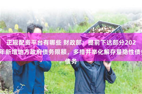 正规配资平台有哪些 财政部：提前下达部分2026年新增地方政府债务限额，多措并举化解存量隐性债务
